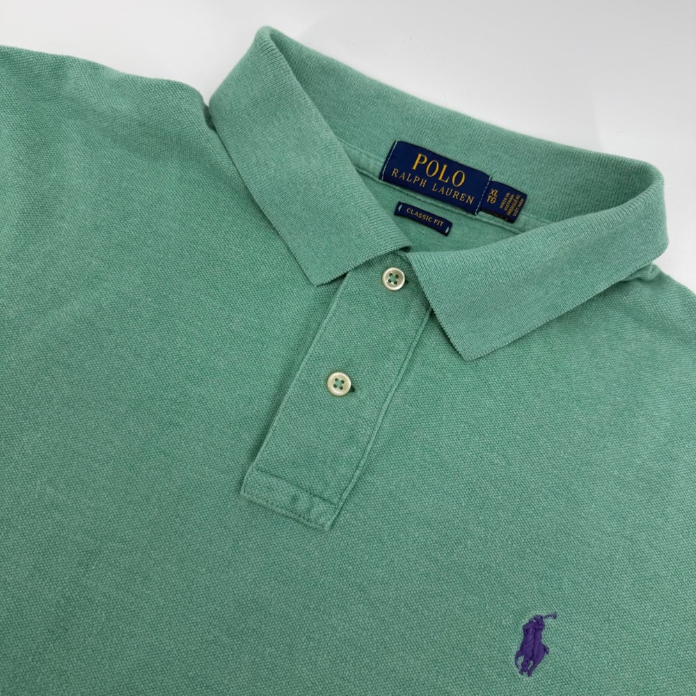 Polo Ralph Lauren Polo Shirt Mens XL Green Classic Fit Short Sleeve Purple Pony